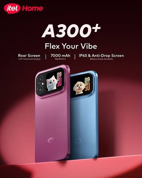 itel A300+ Smartphone, 7000mAh Battery,Dual screen, 13MP Camera, 64GB+4 Storage, 22.5W Fast Charge, Android 16 Go
